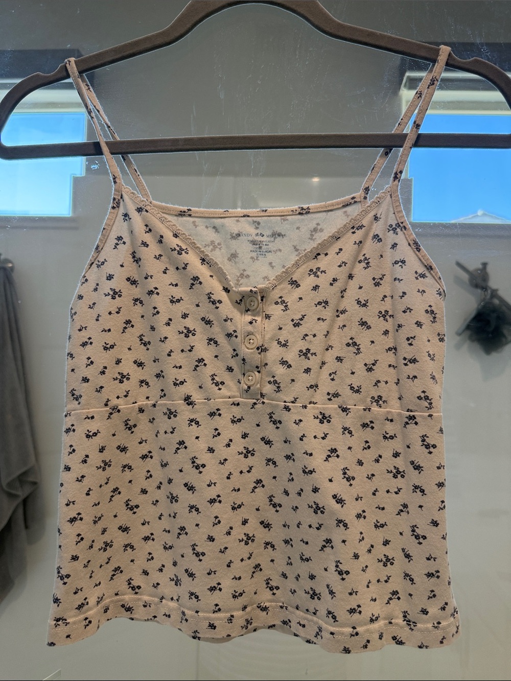 Brandy Melville Beige Floral Button-Front Cami